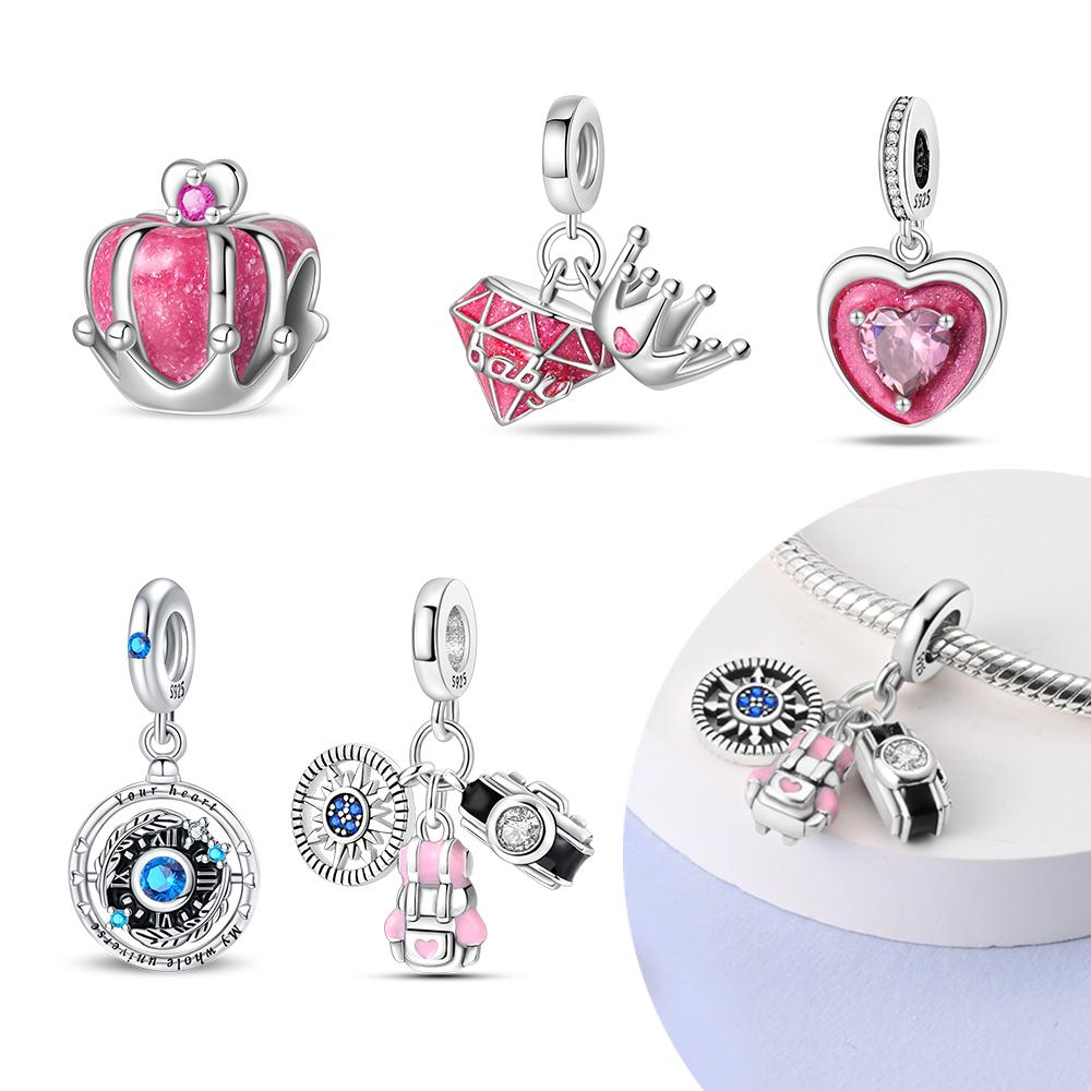 Plated 925 Silver Youth Pink Apple Charms Fit 925 Charms Bracelet Beads Jewelry Gifts for Women
