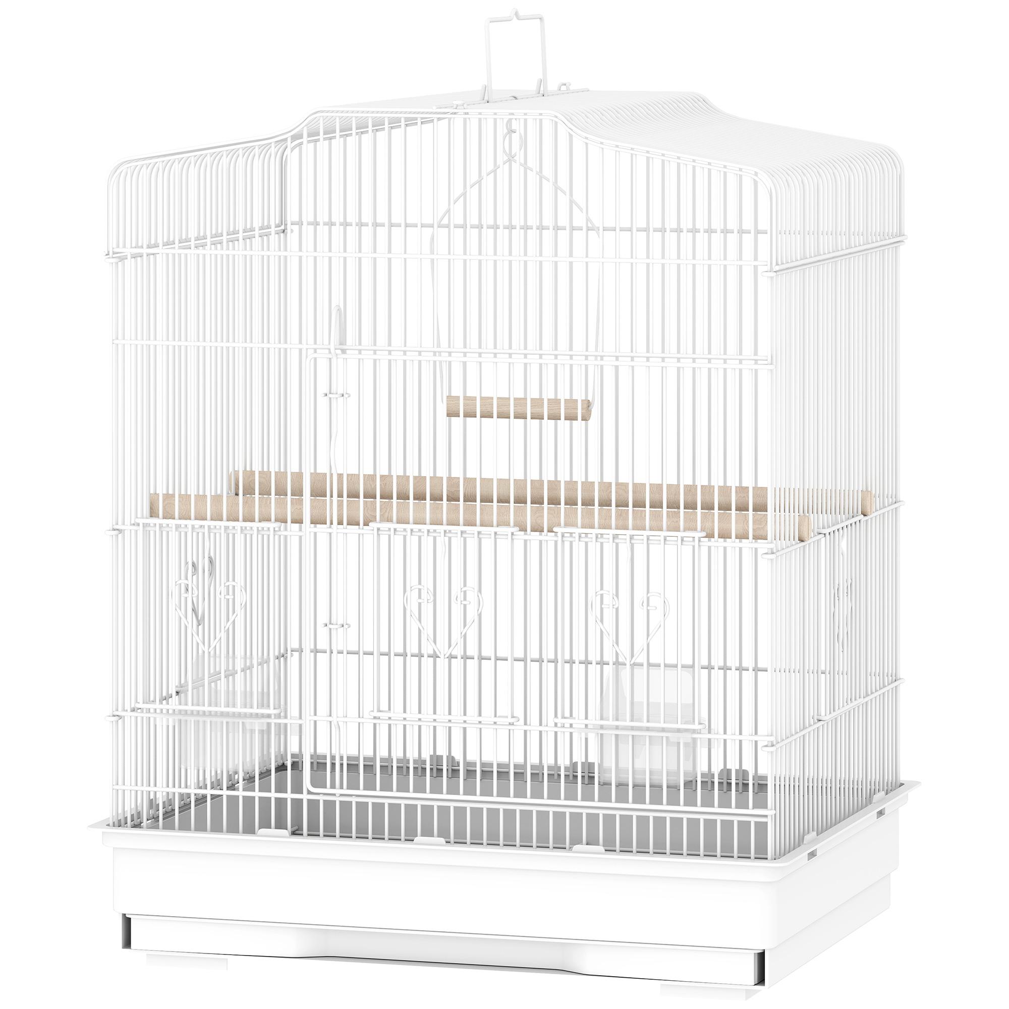 Grande Cage à Oiseaux en Métal Avec Perchoirs Gamelles Mangeoire Suspendue Pour Inséparables Perruches Blanc