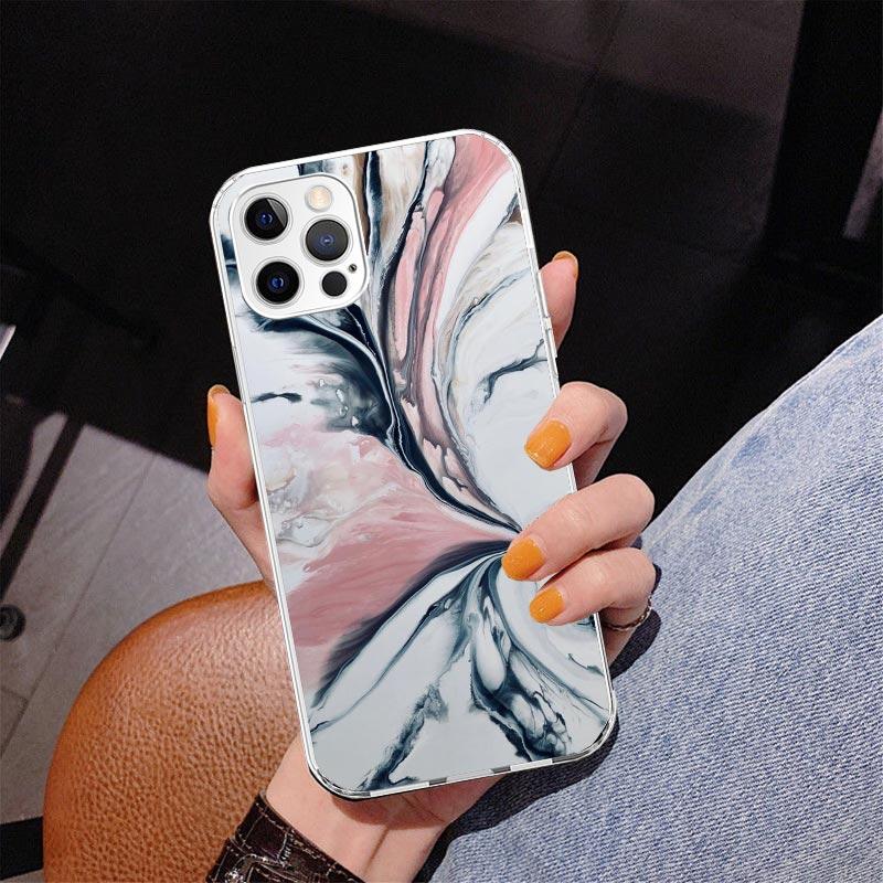 Fashion Gold Pink Geometric Marble Phone Case For iPhone 17 Air 16 Pro Max 16E 15 + 14 Plus 11 12 13 Mini 7 8 SE Gift Print Cove