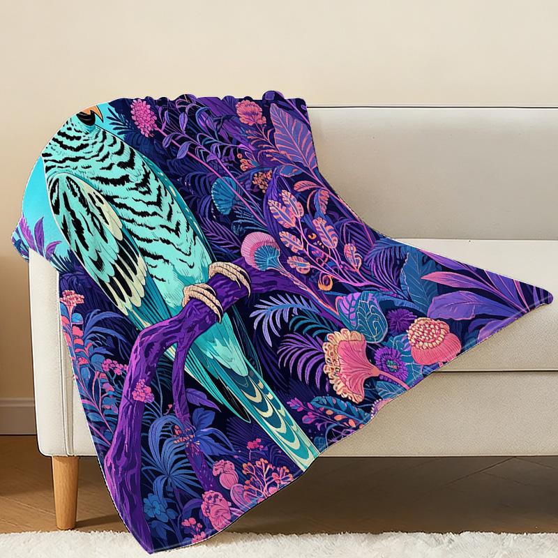 Manta Suave de Franela Polar con Estampado Floral de Loro, Tamaño Individual Cálida para Siestas, Ideal para Decoración de Dormitorio, Navidad y Halloween