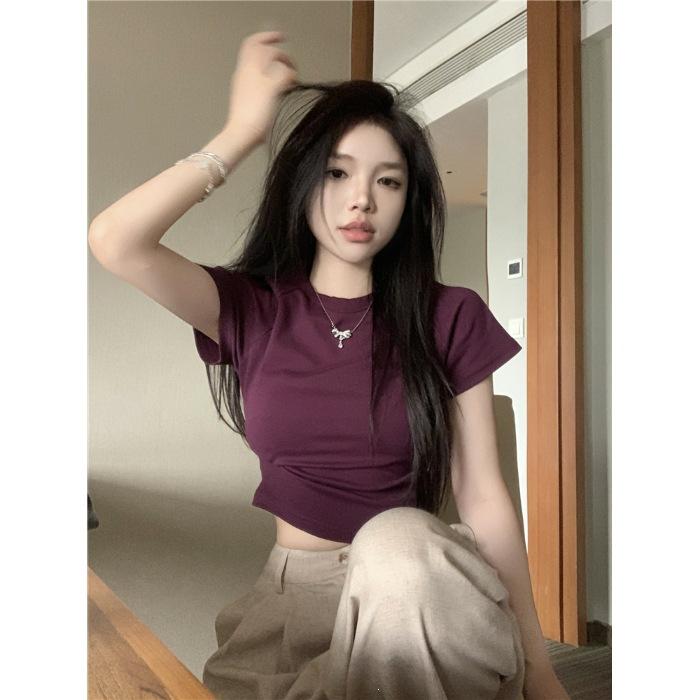 

Special Spice Girl Short Sleeve T-Shirt Women s Summer New Waist Pinch Design Slim Short Crew Neck Niche Top XL