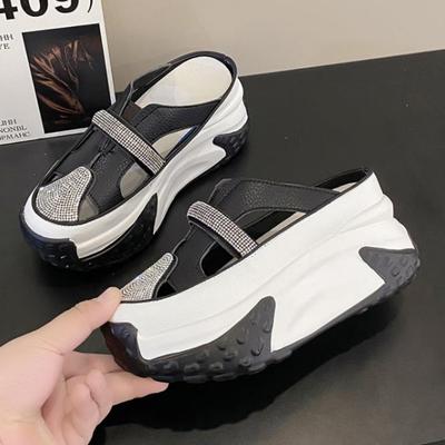 Fashion 7CM Hollow Summer Sandals Wedge Heels Leather Sneakers Women High Platform Beach Flip Flops Casual Breathable Walking Slippers