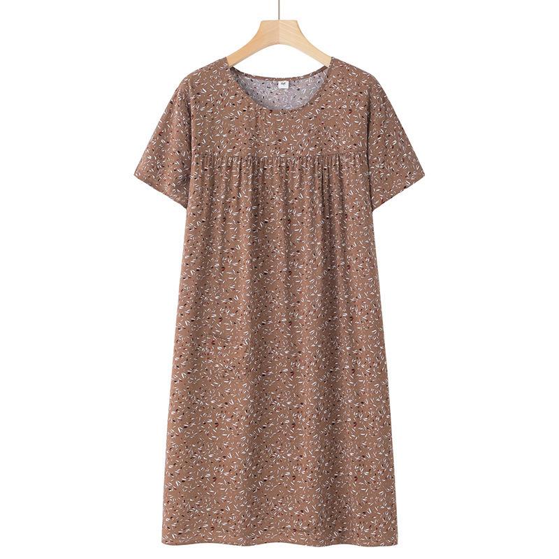 

Summer Cotton Silk Short-Sleeve Nightgown for Middle-Aged and Elderly Women – Lightweight, Loose-Fit Home Dress One Size (90-170 jin)