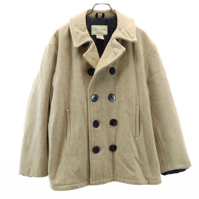 Melton 70s Made In USA Vintage Wool Pea Coat L Beige Quilted Back Women Used