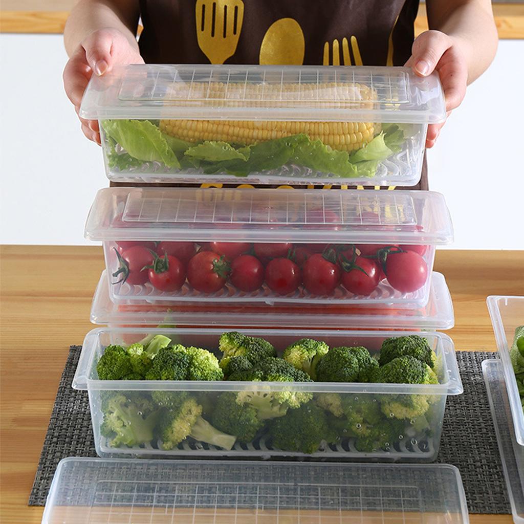 Fridge Food Box Transparent Removable Drain Tray Refrigerator Food Container with Lid for Fruit Vegetable