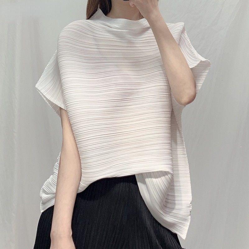 Skládaný Temperament Stojáček Slim Fit Tričko s krátkým rukávem Letní ležérní oblečení Topy