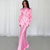  Autumn and Winter New Casual Design Sense Loose Straps Fashion Temperament Printed Blazer Long Skirt Set