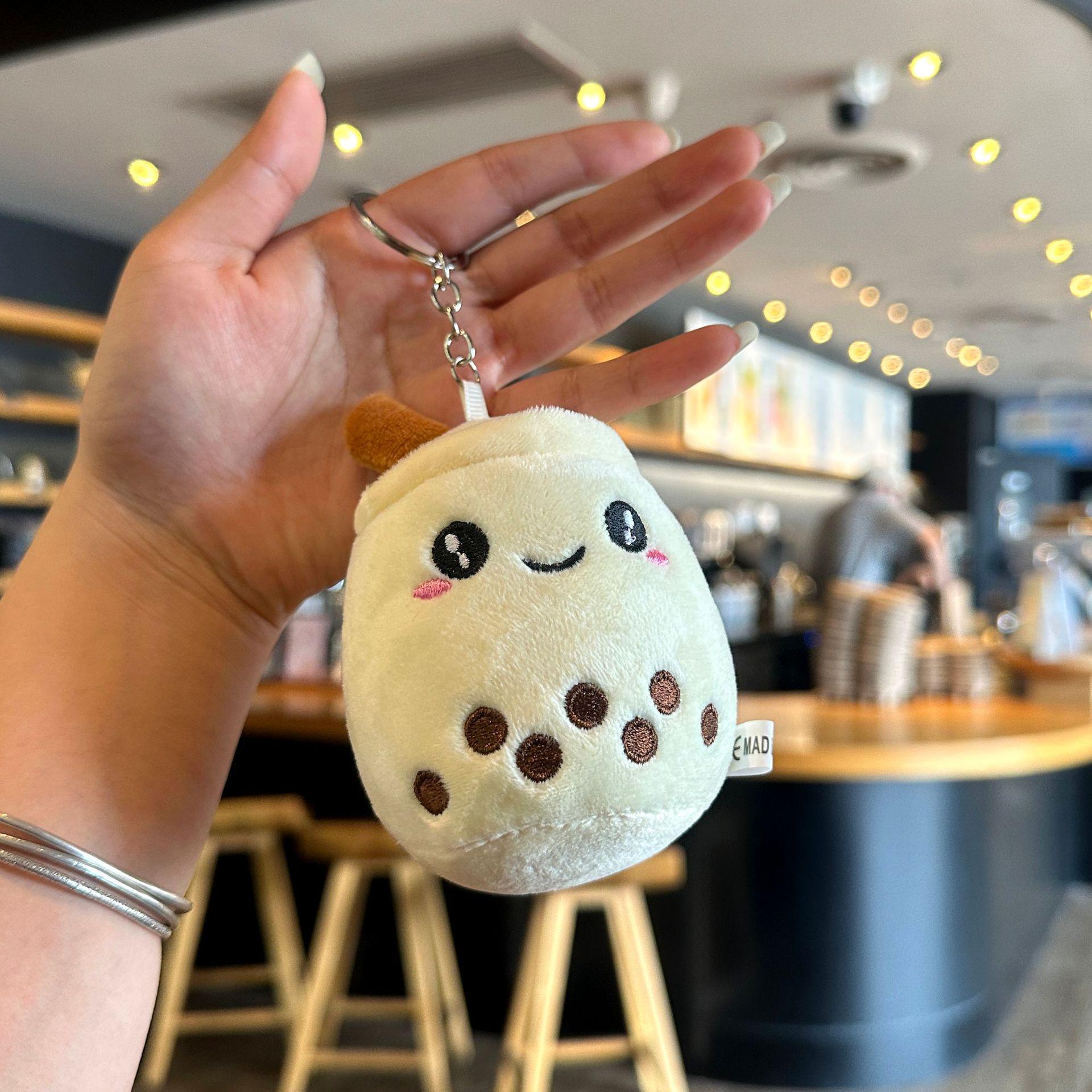 Creative Cartoon Milk Tea Plush Bag Keychain - Fluffy Cute Pendant Accessory for Car or Bag