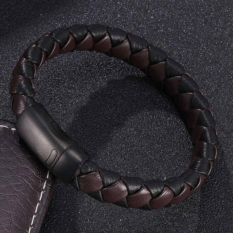 Punk Jewelry Mens Charm Braided Leather Bracelet Cuff Bracelet Stainless Steel Clasp Bangle Fashion Wristband