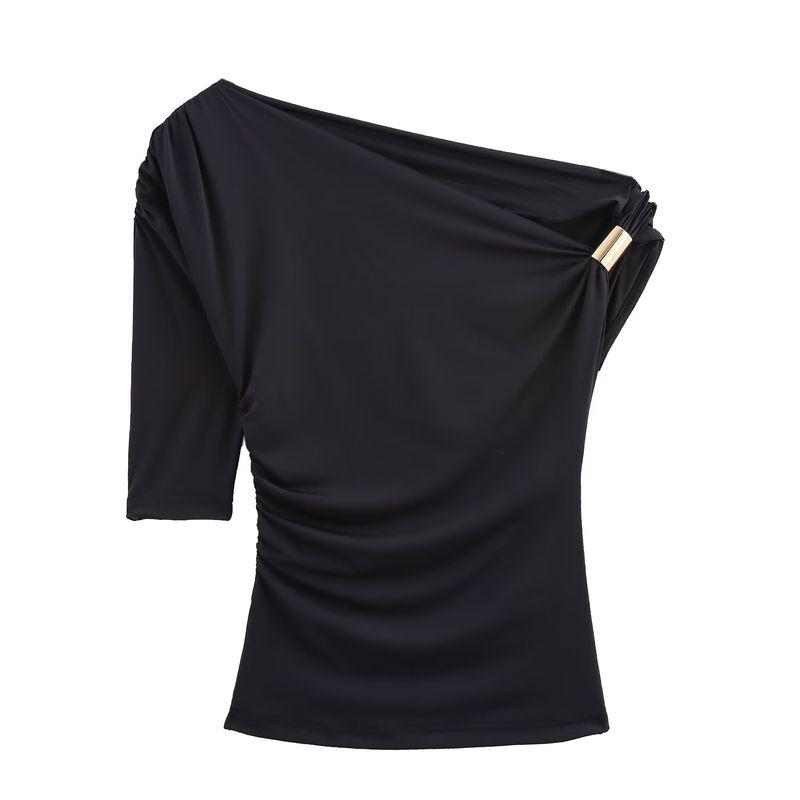 Zbzr Summer New Arrival Women's Metal Buckle Elegant Silm Nylon Asymmetric Minimalist Tops 1026164