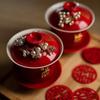 Happy Union Tea Cups: Handmade Ceramic Gaiwan Wedding Dowry Pair Cups for Decoration and Change of Address Celebrations