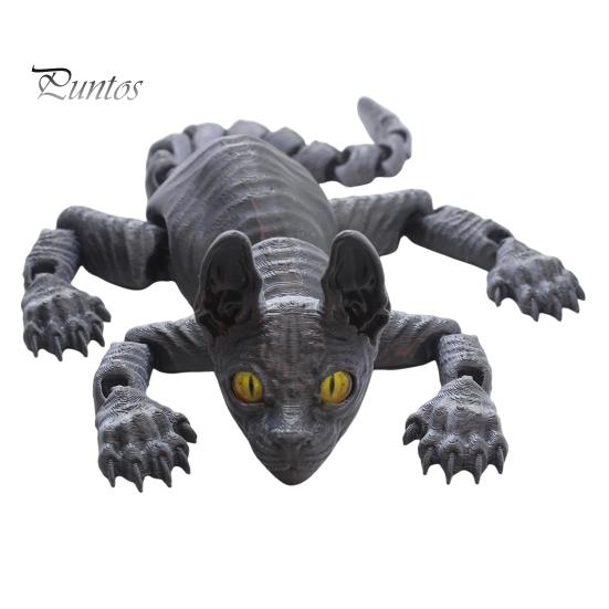 

3D-печатная фигурка лысой кошки с подвижными суставами, фигурка кошки-сфинкса, шарнирная модель животного, игрушка для домашнего офиса, книжной полки, украшения для рабочего стола, орнамент чёрный