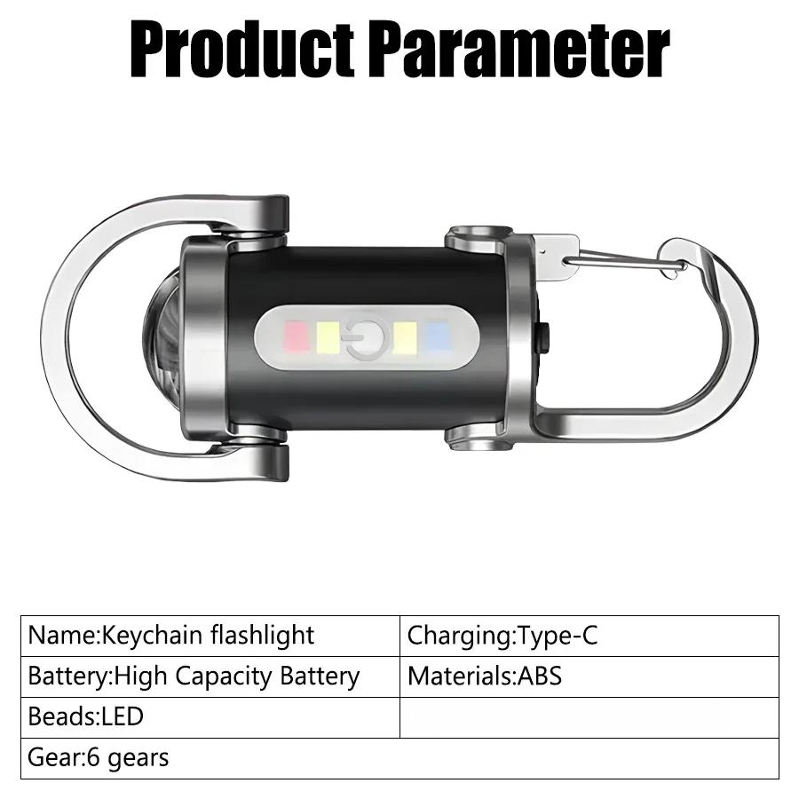 Tragbare Schlüsselanhänger-Taschenlampen USB Wiederaufladbares Arbeitslicht 6 Modi Notfallwarnlichter für Camping Wandern Suchen