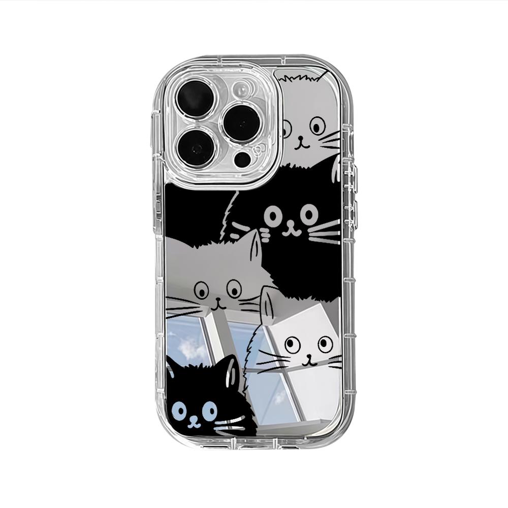 Playful Black Cat Collage Mirror Phone Case For iPhone 17 Pro Max 17 Air 16 E 15 16 14 13 12 11 Plus 7 8 XR XS X Back SE22 Cover