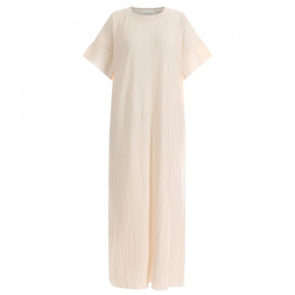 SHop Women Frill Pleated Round Daily Easy Wear H Line sHort Sleeve Long Dress