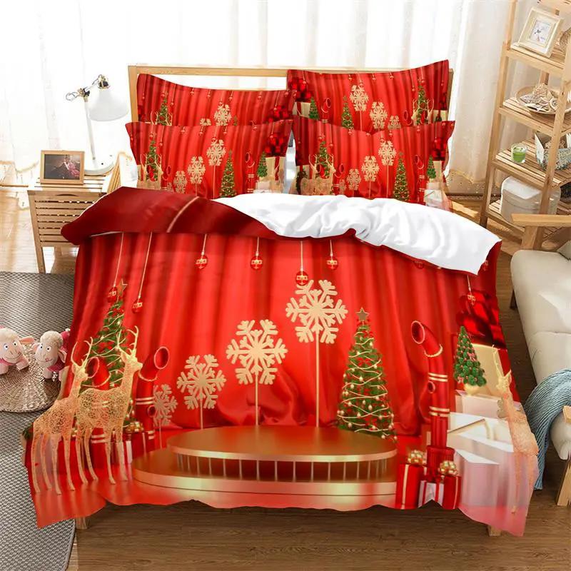 Christmas Bedding Set Polyester Duvet Cover Quilt Comforter Pillow Case 3D Red Double Full King Queen Twin Single 2/3PCS Bedroom