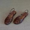 Sheepskin version~ Hollow and breathable pineapple head Roman shoes women's niche leather woven back strap flat-bottomed bag head sandals