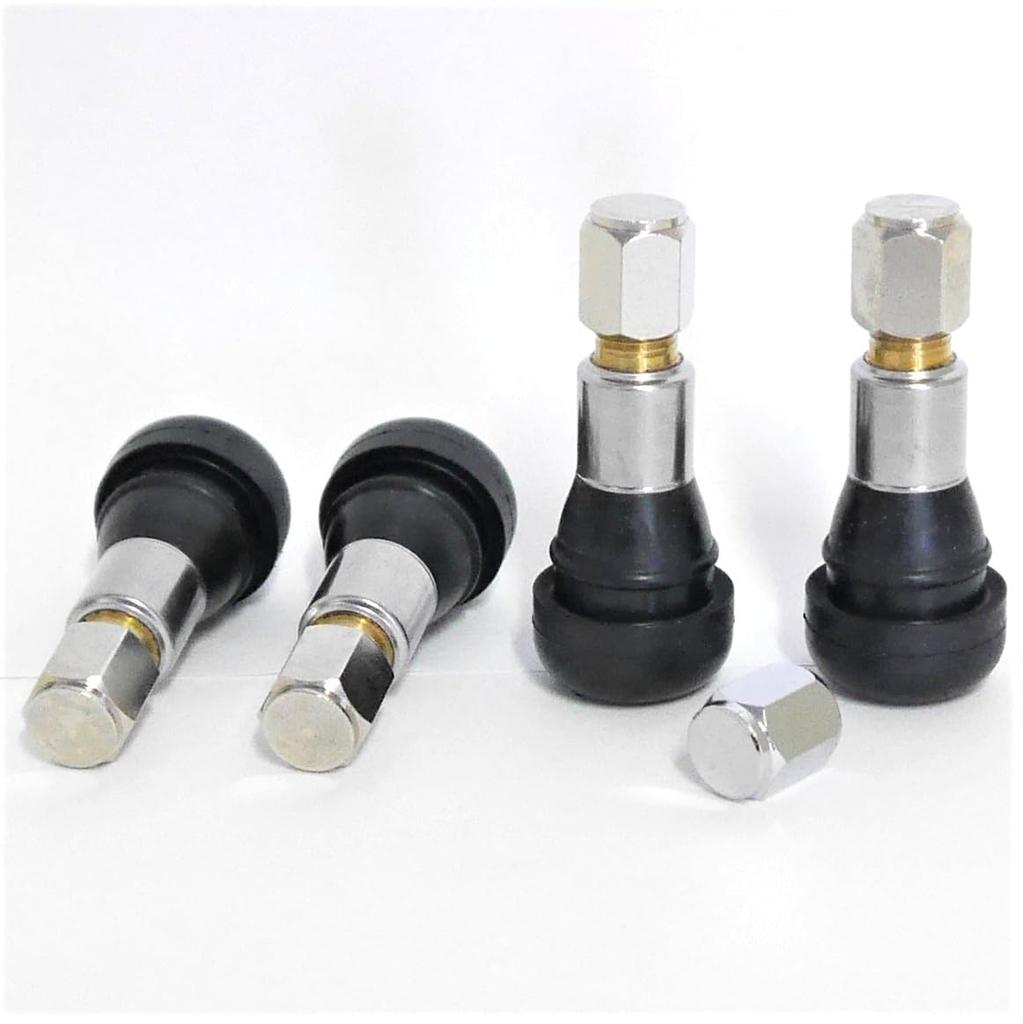 Pacific Industry .PACIFIC TR413S Genuine Sleeve Set of 4 (Includes 1 Spare Cap) Tubeless Valve, Snap-in Valve