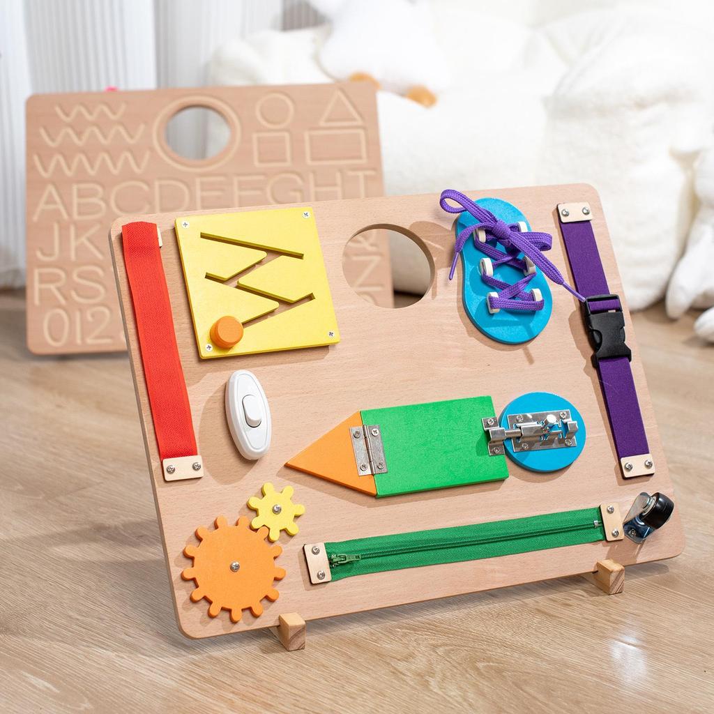 Montessori Baby Busy Box: Wooden Fine Motor Skill Toys for 1-3 Years