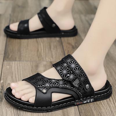 Fashion Leather Sandals New Summer Men's Open-toed Fashion Trend Beach Shoes Slippers Summer Flat Beach Sandals Male Black Leather Shoes
