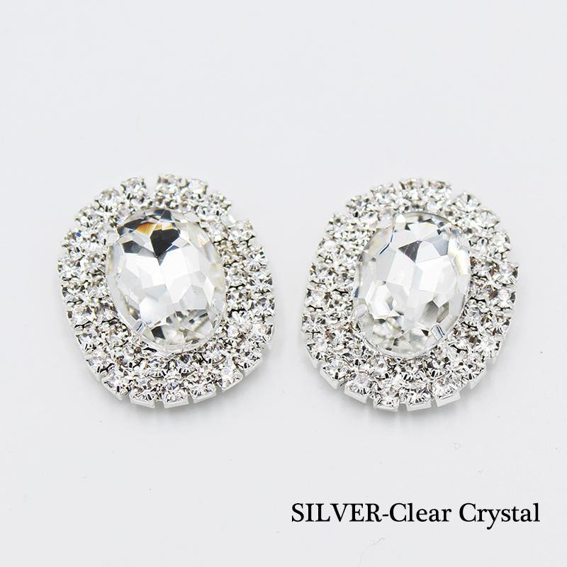 New 24*30mm Oval Flat BottomCrystal AB Sewing Rhinestones Buttons Gold Metal Applique DIY Wedding Decoration For 10Pcs/lot