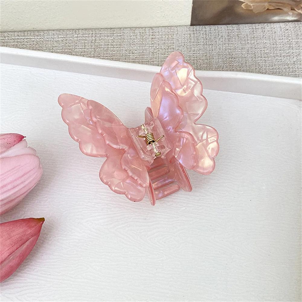 Gradient Double Layer Butterfly Claw Clip for Women Korean Sweet Temperament Pan Hair Shark Clip Girl Hair Accessories