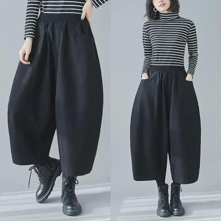 Dámské ležérní banánové kalhoty plus size - Jarní kolekce 2023, Volný devítibodový styl harémového typu se širokými nohavicemi