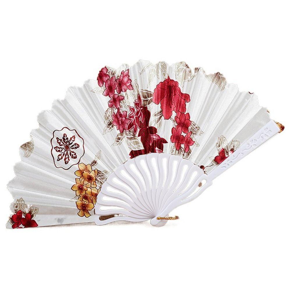 Chinese Style Hand Held Flower Fan Flower Pattern Chinese Dance Fan Bamboo Folding Fan  Party