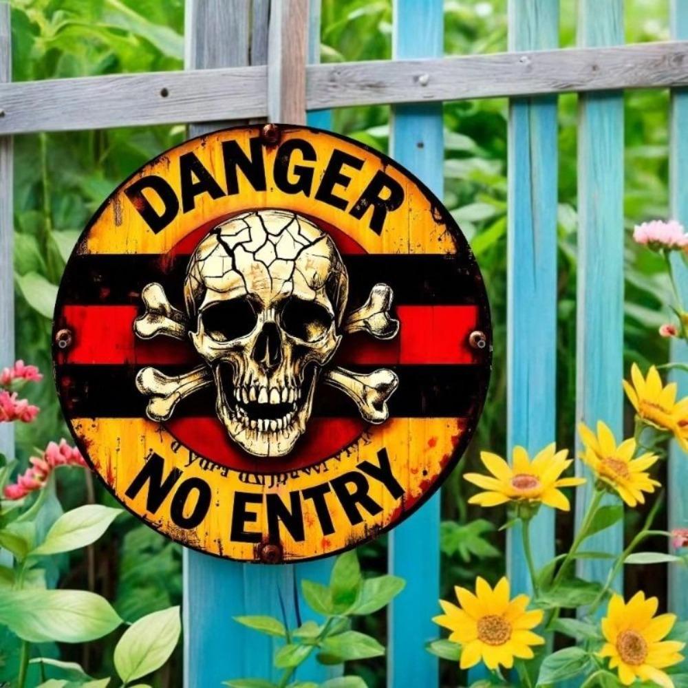 Metal Poster Danger No Entry Skull Gothic Wall Art Bar Decor