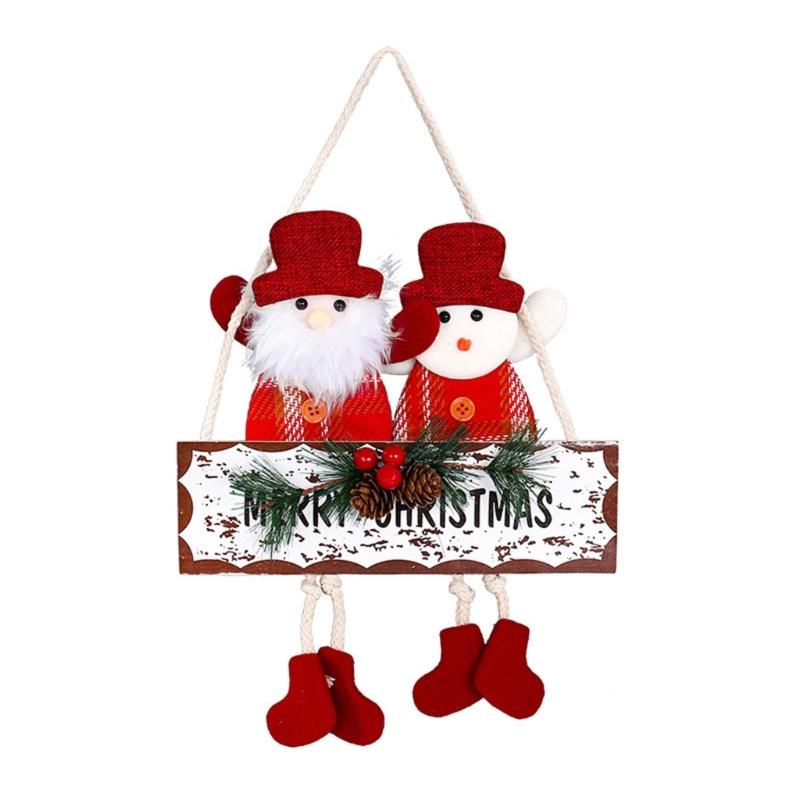 Festival Double Face Santa And Reindeers Hanging Decoration Outdoor Christmas Decorations