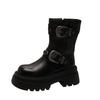 Zhao Zhaoyi's Same Martin Boots Women's Autumn Fashion Retro Western Boots Belt Buckle British Style Medium Tube Locomotive Short Boots