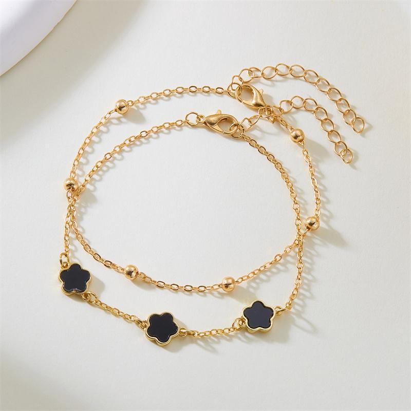 Design Sense 5 Leaf Flower Anklet for Women Lucky Flower Double Layer Chain Bracelet On The Leg Beach Barefoot Sandal Jewelry
