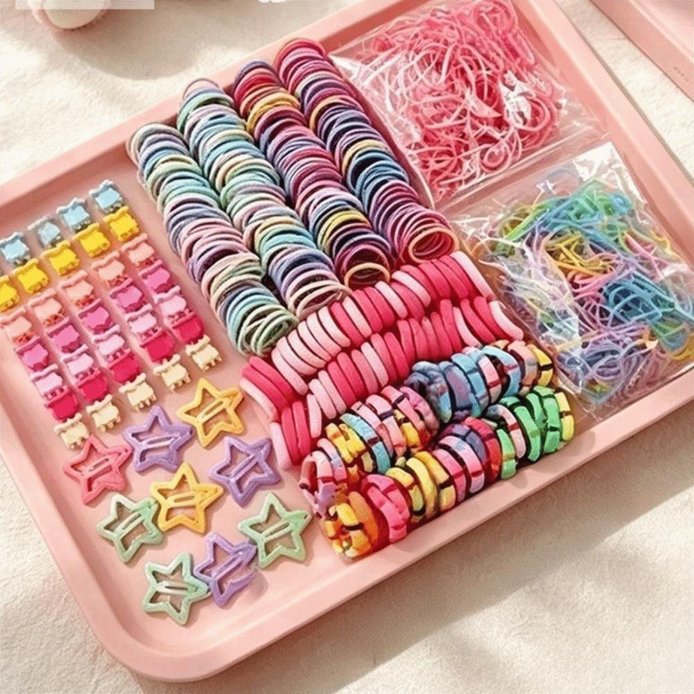 875Pcs Colorful Hair Ties Sweet Elastics Ponytail Holders Luxury Hair Clips  For Girls