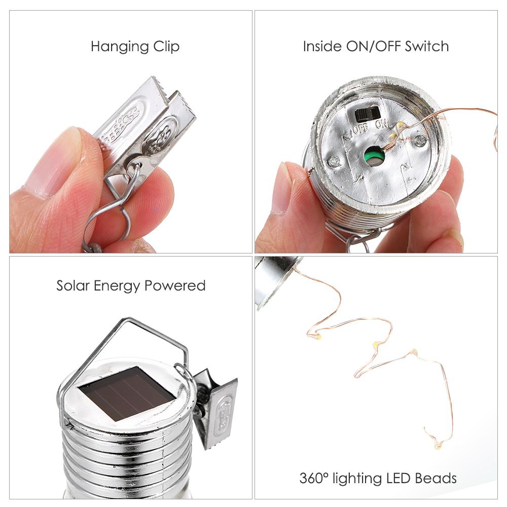 Solar Powered Energy Saving Bulb Light Hanging LED Lamp with Clip Lighting Control IP44 Water Resistant Outdoor Fairy