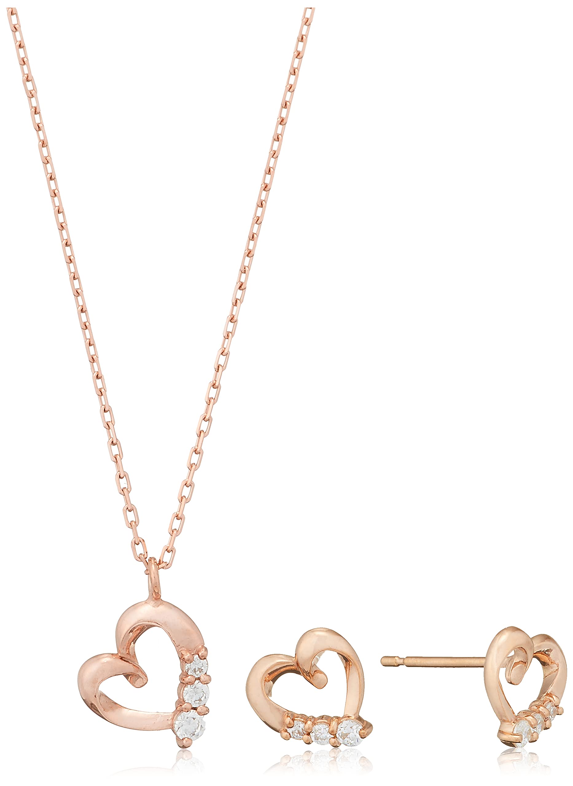 

Silver pink gold plated cubic zirconia heart necklace earrings 2 piece set with pouch [Ester] 0785-0017-0000-0000