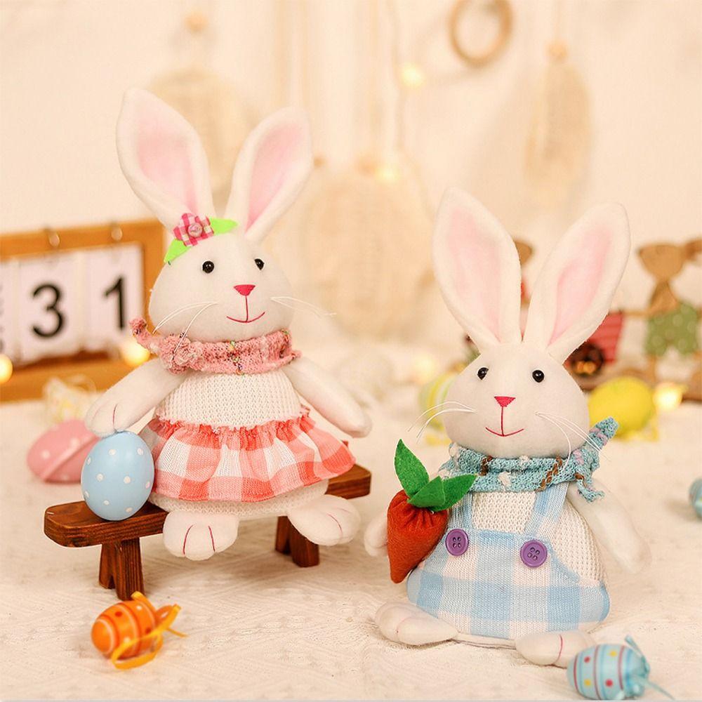 Holding Carrot Easter Rabbit Ornaments Plush Cartoon Rabbit Doll  Festival Decoration