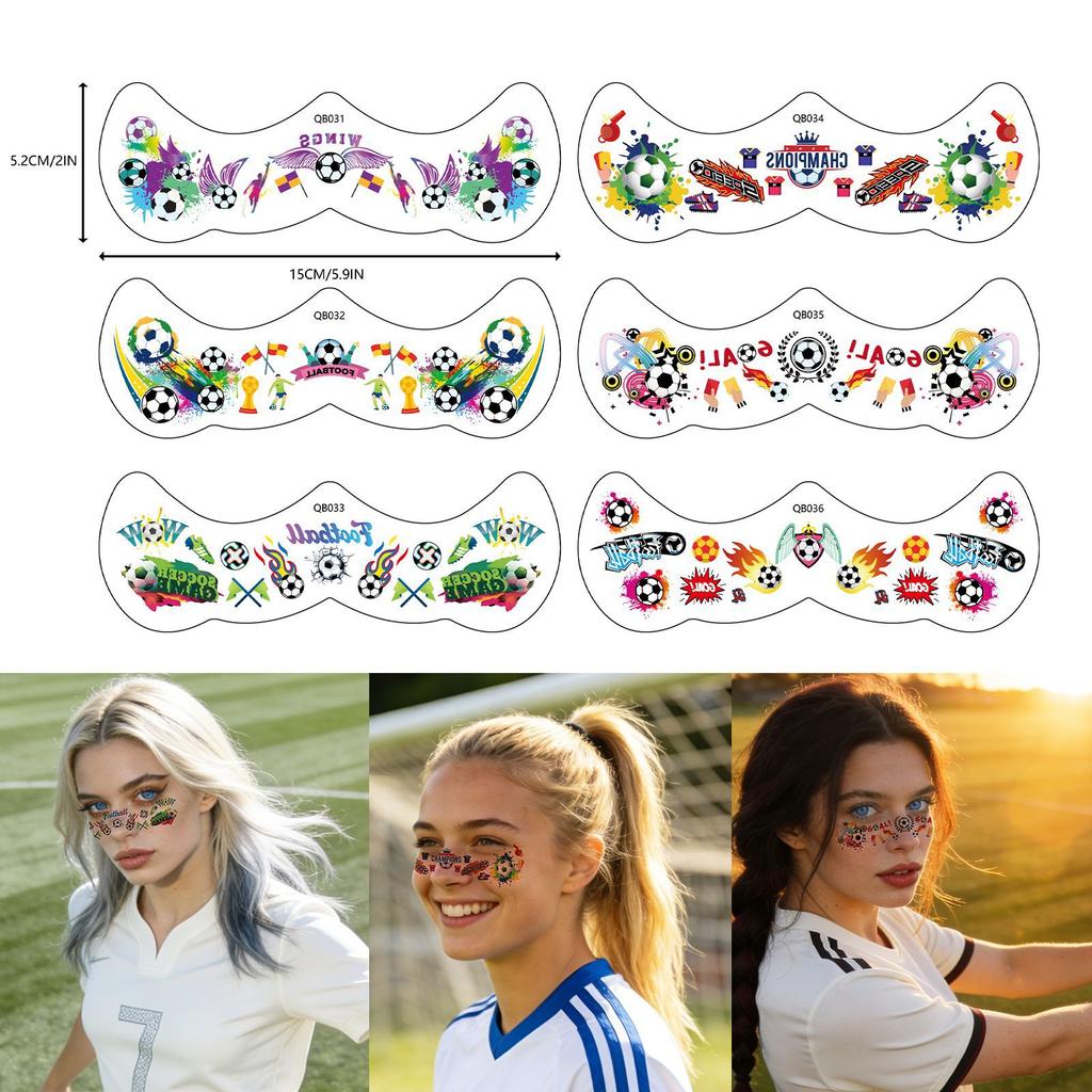 6 Sheet/Piece 2026 Soccer Temporary Face Tattoo Stickers, Sports Event Fan Cheer Up Makeup Decor Waterproof Body Stickers