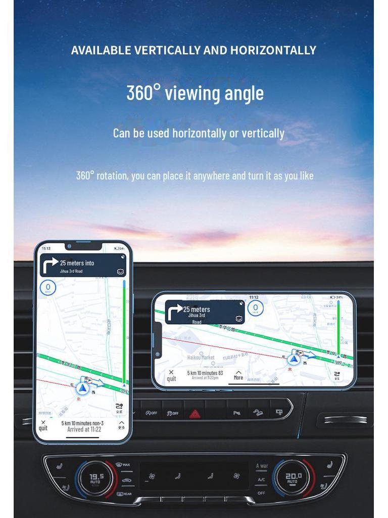 MagSafe Magnetic Car Phone Holder with 360° Rotation for Dashboard and Air Vent Navigation