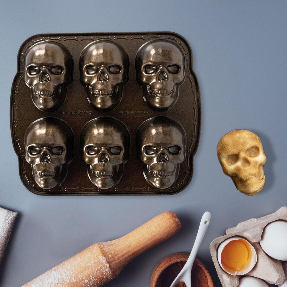 2PCS/1PC 6 Cavity 3D Skull Baking Cake Mold for Ice mold,Stainless Steel DIY Large Skull Cake Pan,Halloween Decor Birthday Party