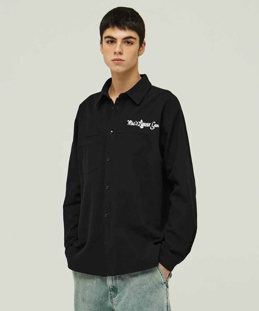 MAGOODGAN Labor 2117 Chain Embroidery Oversized Black Cotton Shirt