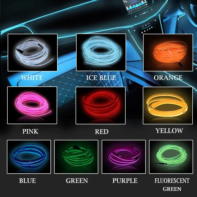 1M/3M/5M Car Interior Led Decorative Lamp EL Wiring Neon Strip For Auto DIY Flexible Ambient Light Party Atmosphere Diode
