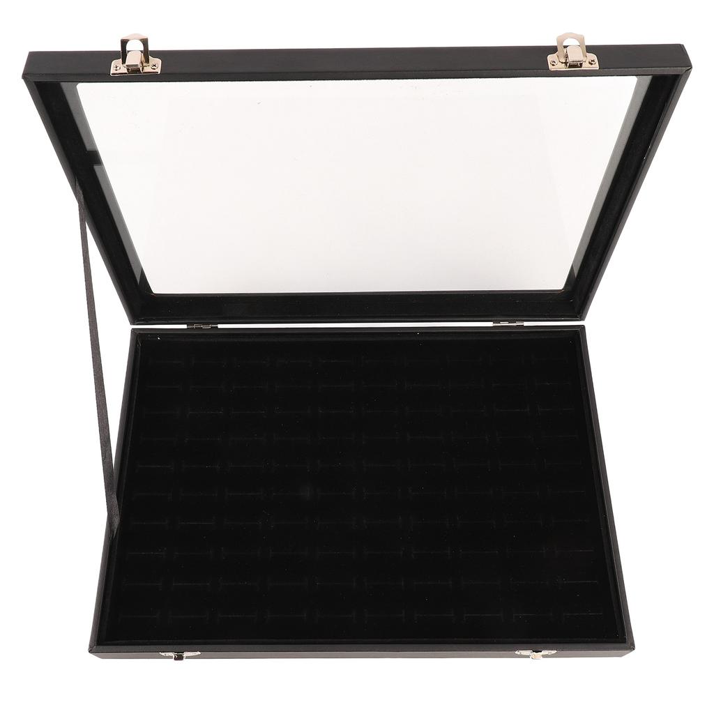 Ring Display Case Organizer with Transparent Lid 100 Slot Jewelry Studs Earrings Tray Holder Storage Box