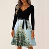Women's Casual Fashion V Neck Long Sleeve Christmas Printed Party Vintage Long Dresses