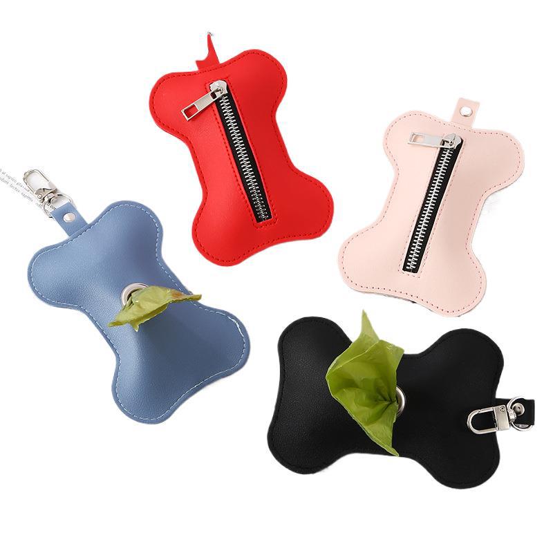 Bone-Shaped Dog Poop Bag Dispenser & Trash Can with Large Leather Storage In Stock