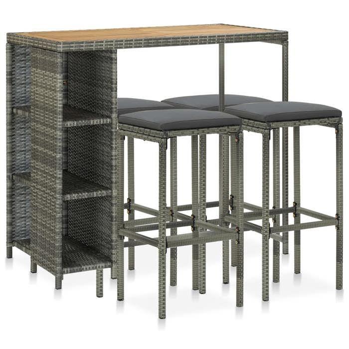 VidaXL Meuble de Bar de Jardin 5 pcs et Coussins Salon de Jardin Ensemble de Salle à Manger Mobilier de Patio Terrasse 3064917