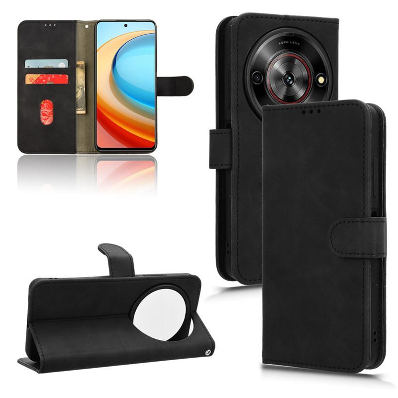Color Leather Solid Flip Mobile Phone Case With Card Slots For Zte Blade A75 5g