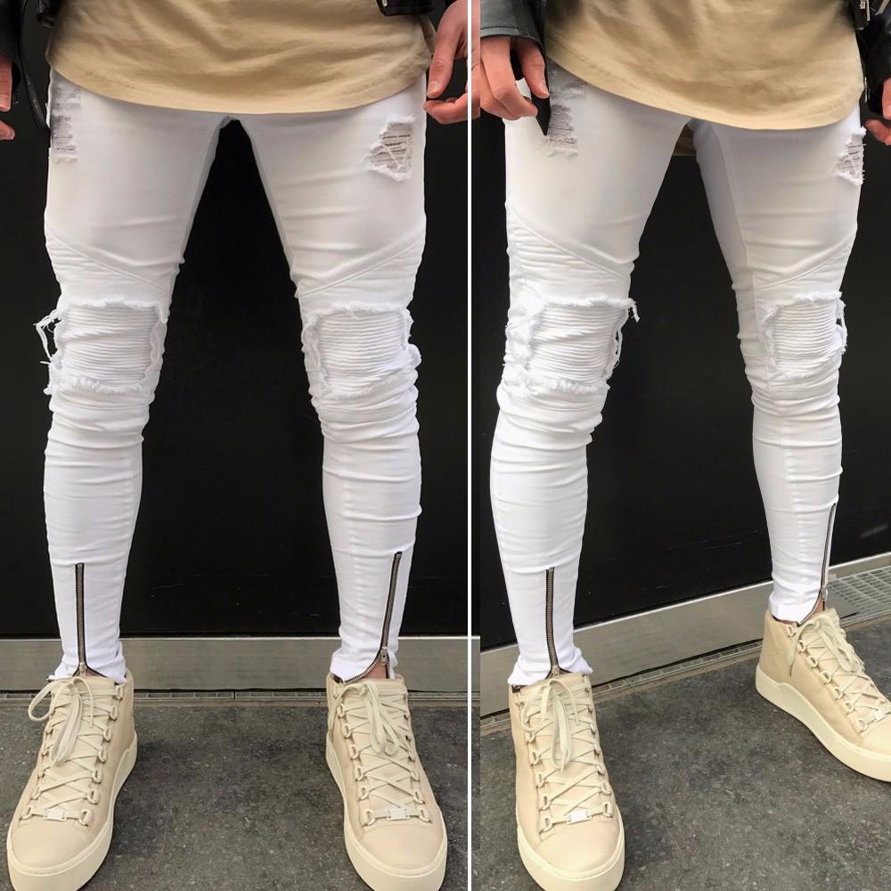 POQOQ Jeans Men Ripped Slim Fit Motorcycle Vintage Denim Hiphop Streetwear Pants POQOQ Jeans Men Ripped Slim Fit Motorcycle Vintage Denim Hiphop Streetwear Pants