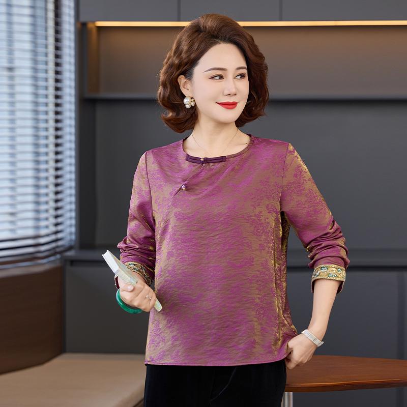

2026 Elegant New Chinese Style Brocade Blouse - Loose, Comfortable Jacquard Top for Middle-Aged & Elderly Women 5XL (145-160 jin) фиолетовый