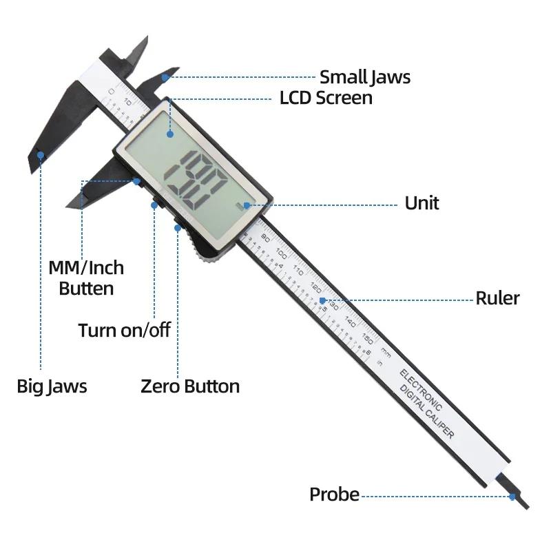 Pachimetru digital Caliper Plastic Vernier Calipers Instrumente pentru prelucrarea lemnului Grosime Ecartament Instrument de măsurare Calibru Riglă electronică