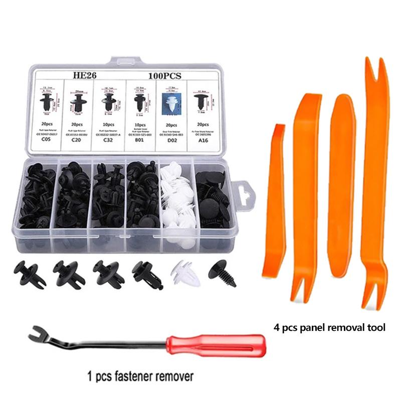 100pcs Mixed Car Plastic Clips Auto Fixing Door Closer Pin Removing Retainer Rivet Screws Disassembly Tools For Removal Products